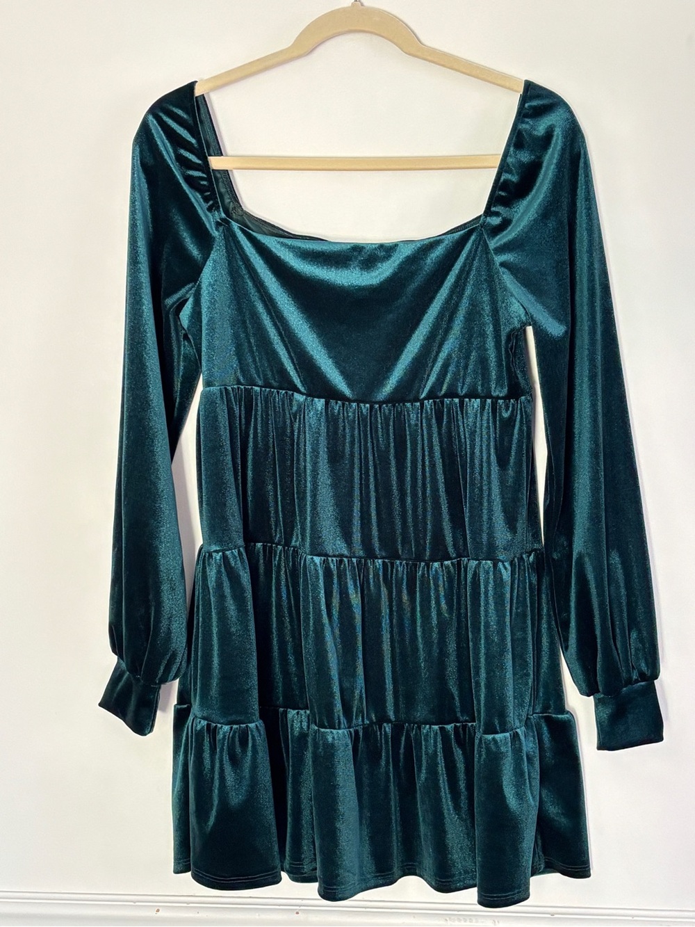 Women Velour Velvet Green Tiered Holiday Dress Small-Medium Party Whimsigoth B83